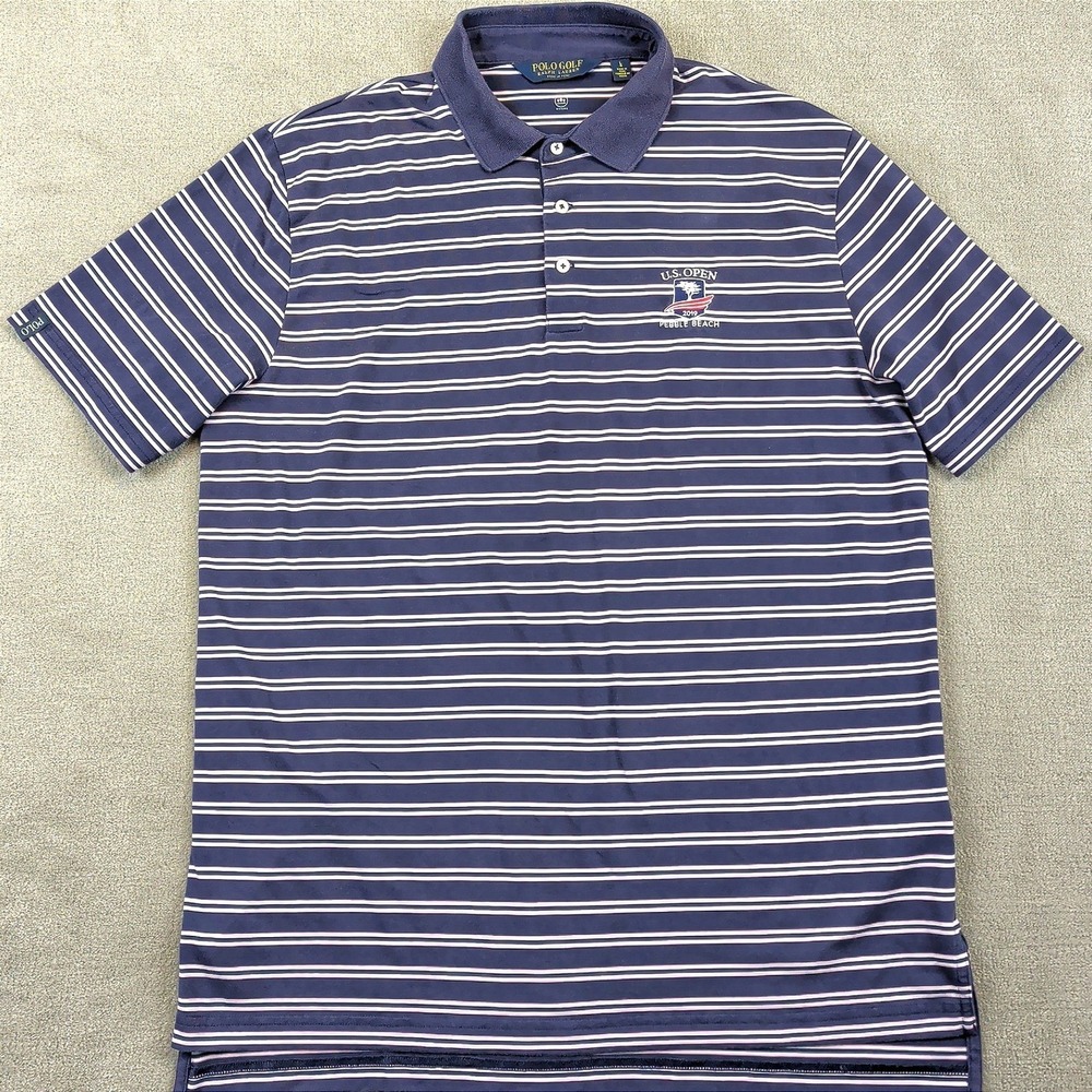 Polo Golf Ralph Lauren Shirt Mens L US Open 2019 Pebble Beach Navy Pink Striped